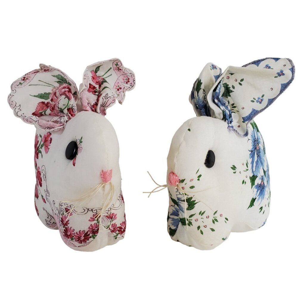 Pañuelo Hankerchief Bunny Rabbit Plush Stuffed Animals Set Pink & Blue Handmade